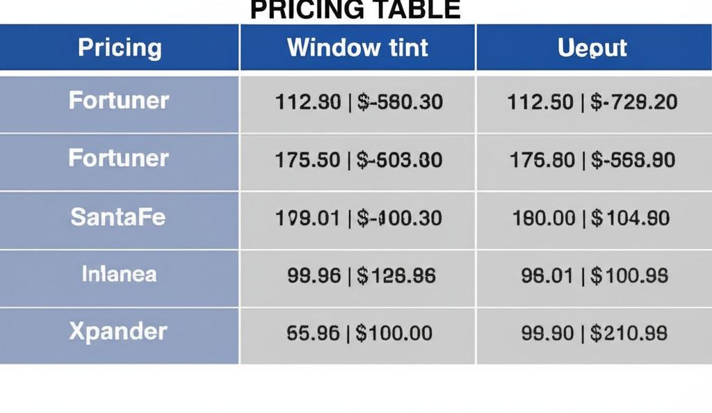 Bảng giá dán phim cách nhiệt cho các dòng xe 7 chỗ phổ biến như Fortuner, SantaFe, Xpander với các gói khác nhau