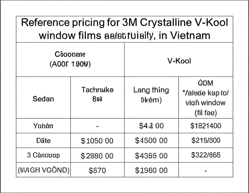 Bảng giá tham khảo phim cách nhiệt 3M Crystalline và V-Kool cho xe sang tại Việt Nam.