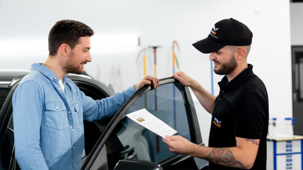 Khách hàng kiểm tra xe sau khi dán phim cách nhiệt tại XEXAUTO.VN và nhận tư vấn bảo hành chi tiết