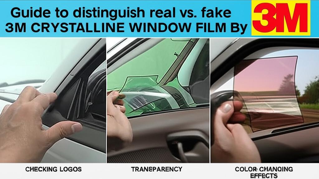 Hướng dẫn phân biệt phim cách nhiệt 3M Crystalline thật và giả bằng cách kiểm tra logo, độ trong suốt và hiệu ứng đổi màu